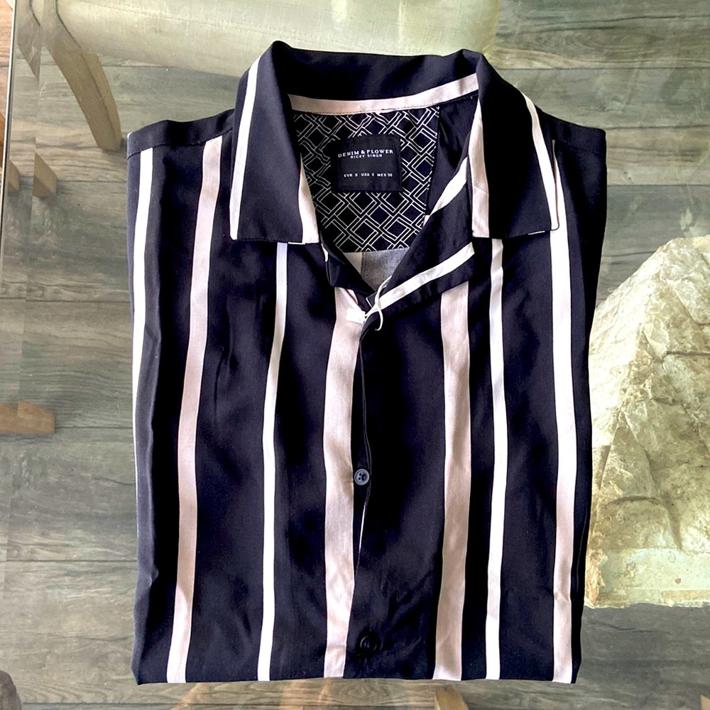 Men’s Denium & flower Ricky Singh short sleeve button down